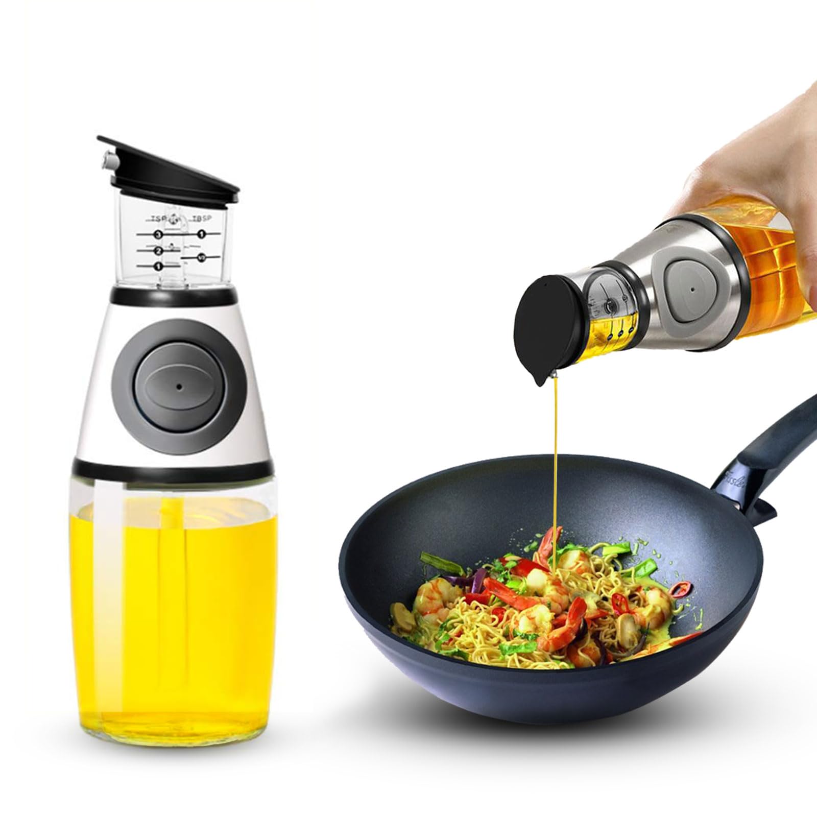 Botella Dispensadora Oliva Botellas Dispensadoras Vertedor Cocina Vinagrera con Dispensador para De Vinagre (Plateado, 12,3 Oz / 350 Ml)