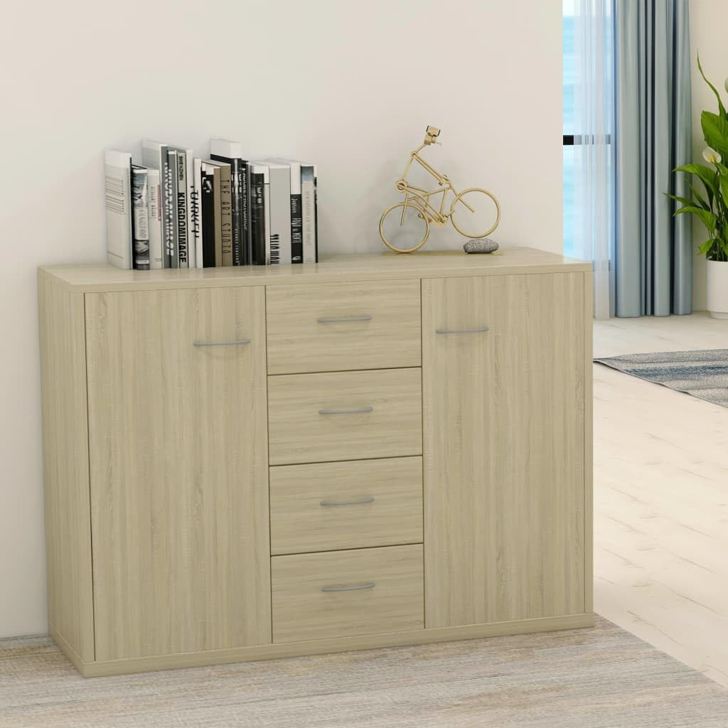 vidaXL Aparador de Madera Contrachapada Armario Auxiliar Cajonera Mueble Bajo Aparador Auxiliar en Salón Habitación Dormitorio Roble Sonoma
