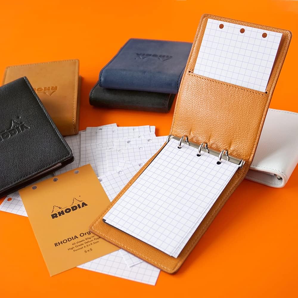 Rhodia cf11ogz01-or Mini 3-Hole Personal Organizer, Organizer, 4.3 x 3.1 inches (11 x 8 cm), Ring Diameter 0.4 inches (11 mm), Cowhide Leather, Chic Orange