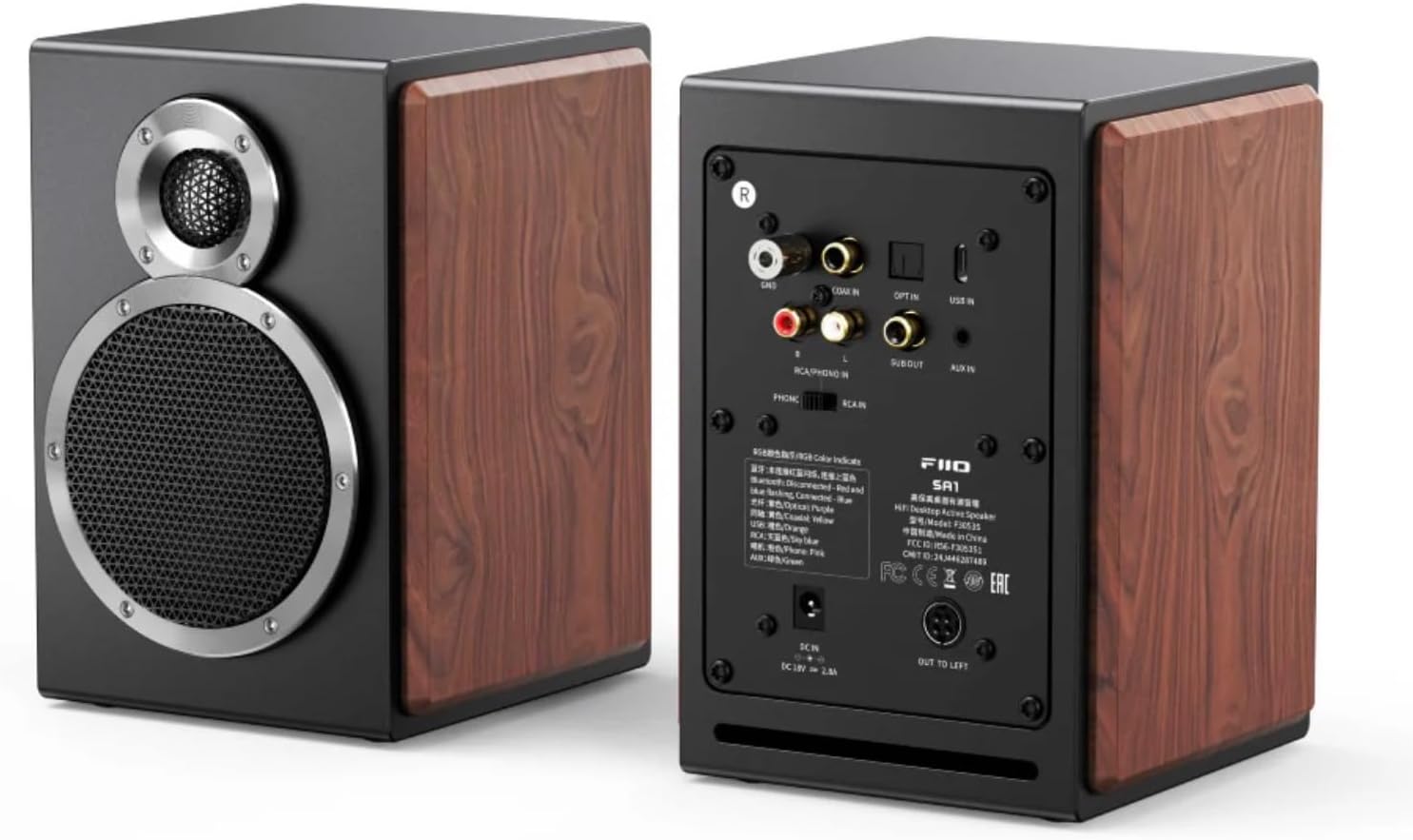 FiiO SA1 High-Fidelity Desktop Speaker. 31-Band PEQ, LDAC Bluetooth,20W2+5W2 Output, Phono Preamp, Wood Fiber Woofer, Aluminum-Magnesium Tweeter (Black)