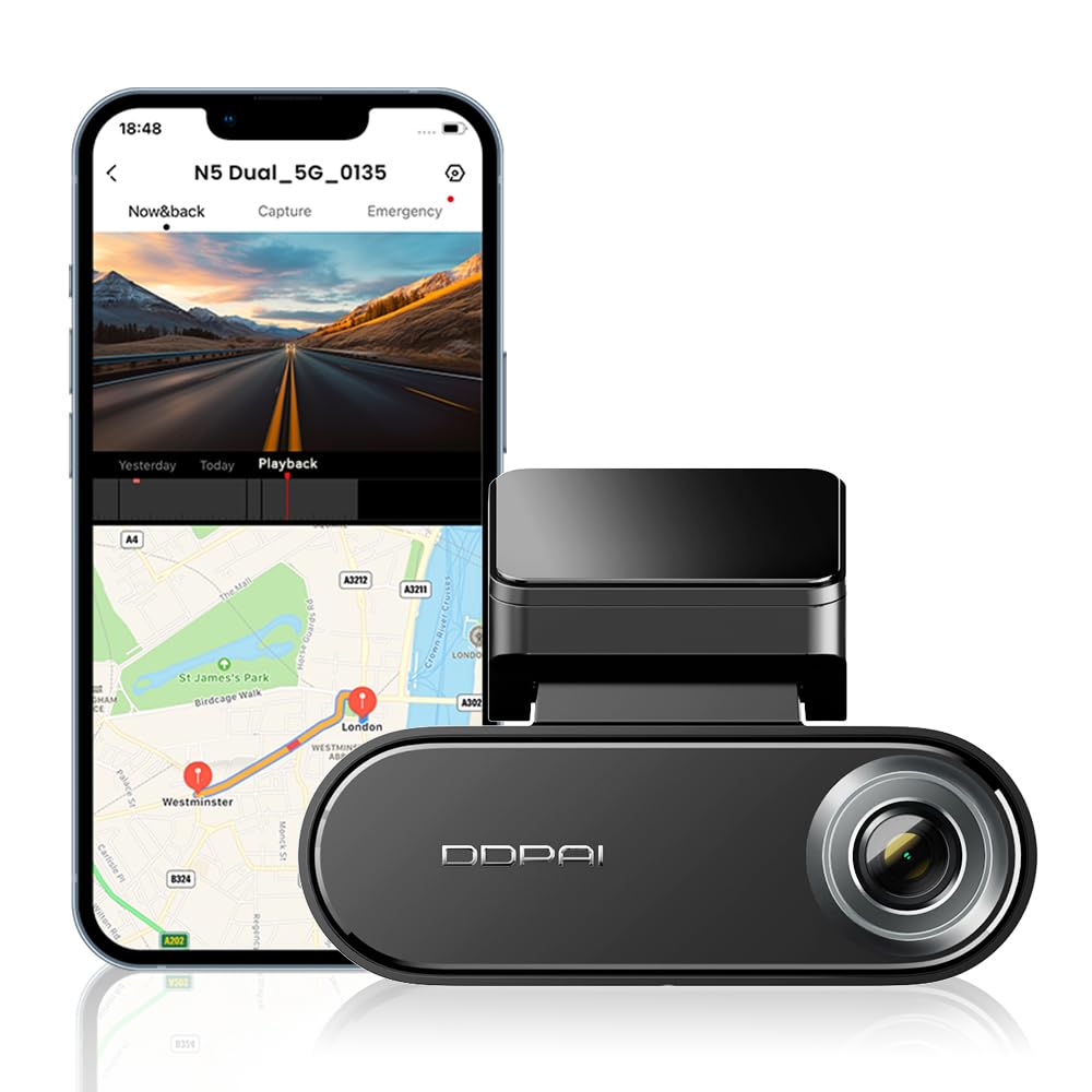 DDPAI 4K Car Dash Cam Front 2160P Dashcam Built-in 32G eMMC Voice Control ADAS 5G WiFi GPS G-Sensor with APP Control Night Vision 24 Hours Parking Monitor Support 512GB TF Card, N5