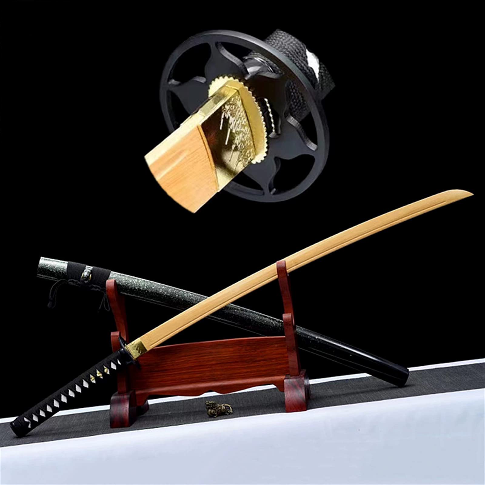 Bokken Fait à la Main de 103 cm,épée de samouraï Japonais,Fourreau de Peinture en aérosol en Bois Massif,Lame en Bambou Naturel,Katana en Bois pour Kendo,Iaido,Affichage,Cosplay,Cadeaux