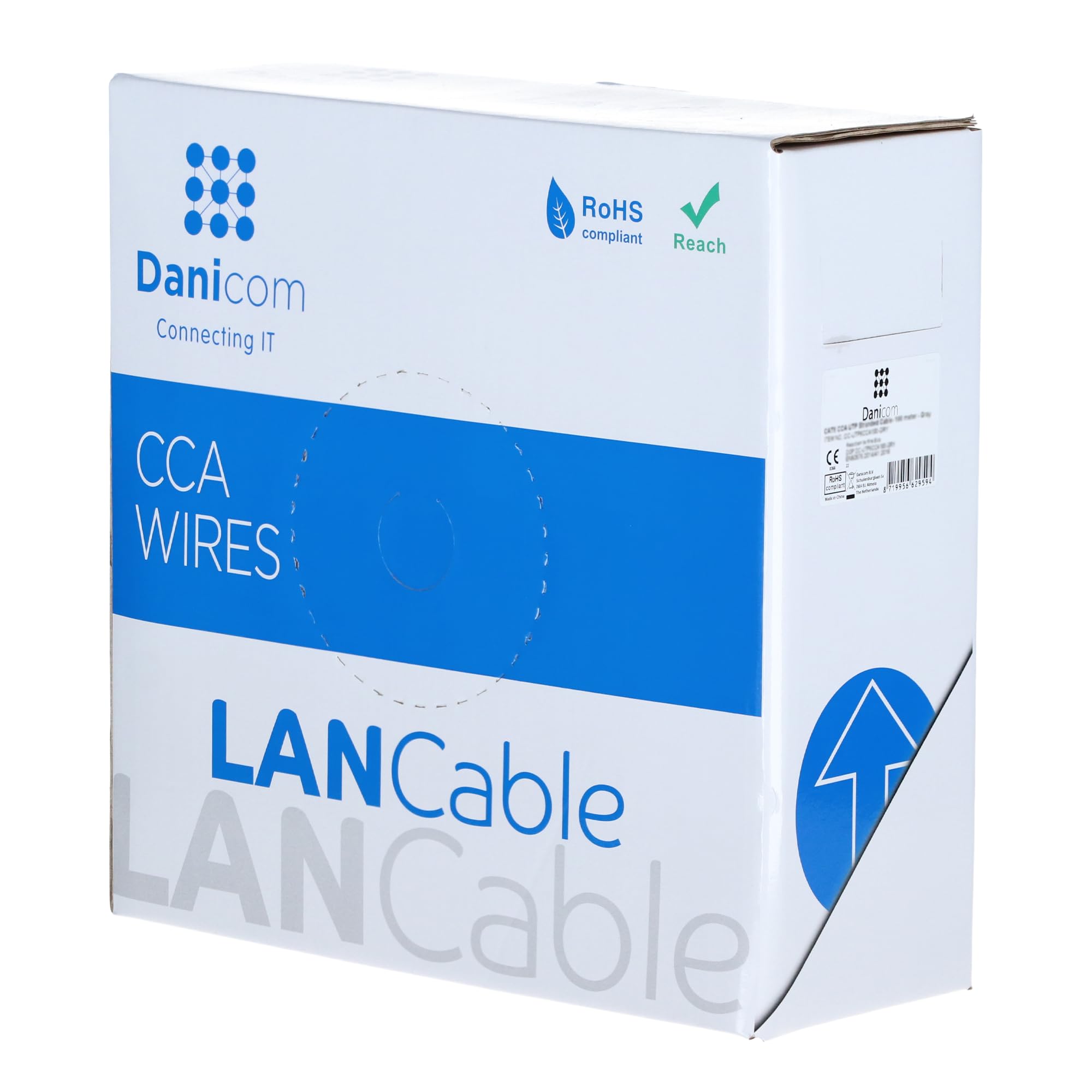Danicom Cavo rigido Cat6 S/FTP CCA - 100 m, POE, Ethernet, LAN, cavo di collegamento, cavo dati, RJ45 - per armadio server, interruttori, router, modem!