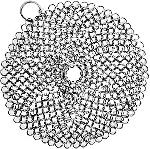 Apollo Premium Cast Iron Skillet Cleaner Stainless Steel Chainmail Scrubber Large Circular Wire Metal Pot Cleaner, Made of Rust Proof Chain Mail