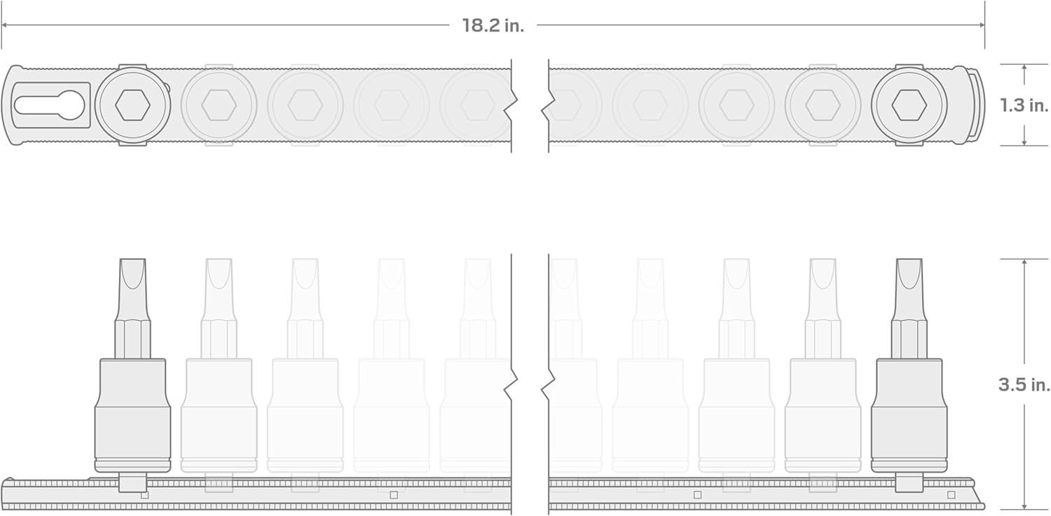 TEKTON 1/2 Inch Drive Hex Impact Bit Socket Set with Rail, 10-Piece (1/4-3/4 in.) | SIB92100