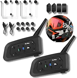 Intercomunicador V6 Plus Bluetooth para Capacete Moto Comunicação até 6 Fones Resistente à Chuva Bateria 850mAh 2 Unidades com Microfone Estéreo e Clipes