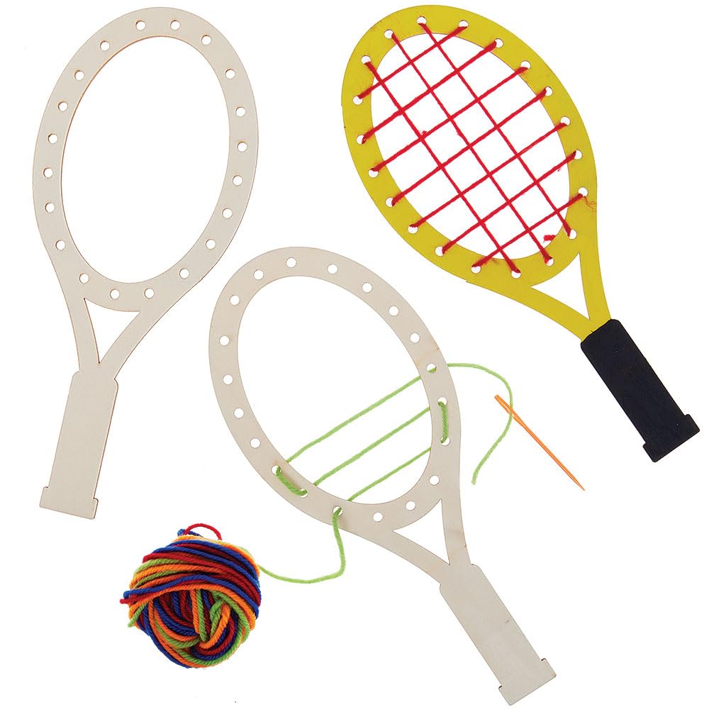 Baker Ross VC241 Tennis Racket Wooden Weaving Kits - Pack of 4, Tennis Racket Weaving Crafts