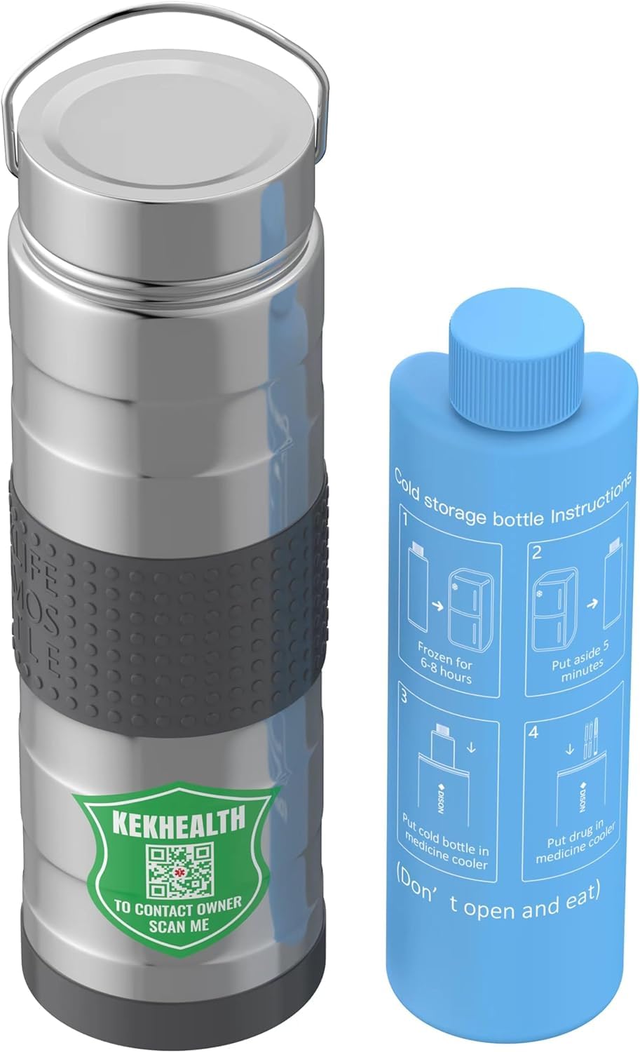 KEKHEALTH 5-7 Pluma Nevera Insulina Viaje 74 horas, Nevera Medicamentos Portatil, Bolsa Gel Frio, Insulina Isotermica para Diabéticos con 2 Enfriador(Plateado)