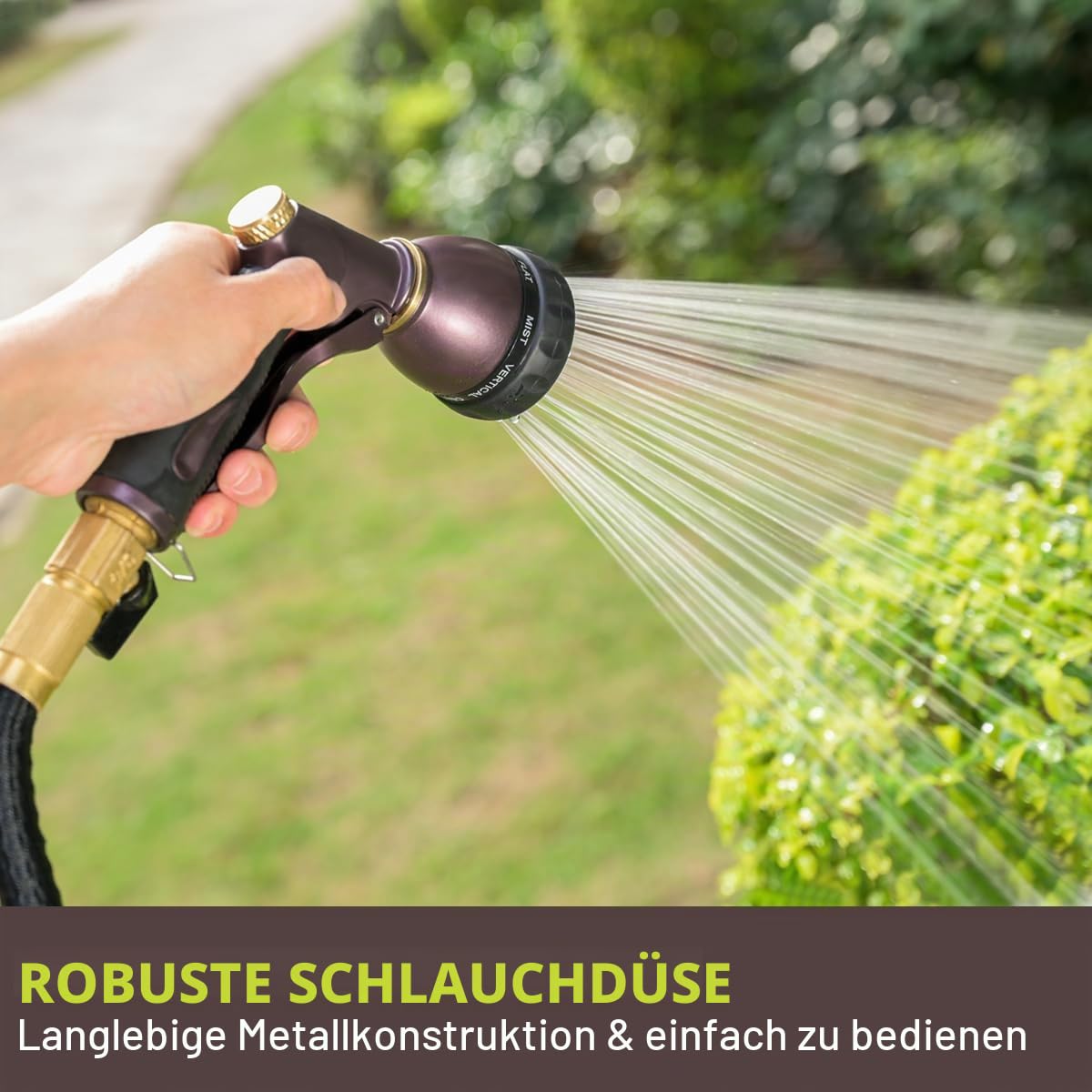 FANHAO Gartenschlauch Spritze,Gartenbrause 100% Metall mit 8 einstellbaren Sprühbildern,Hochdruck Schlauchdüse-Bronze