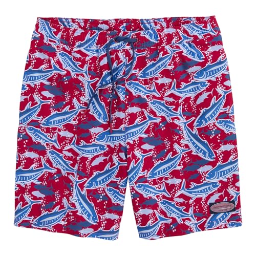 vineyard vines Men's Standard 7 Inch Printed Chappy Swim Trunks, Bonefish-Red