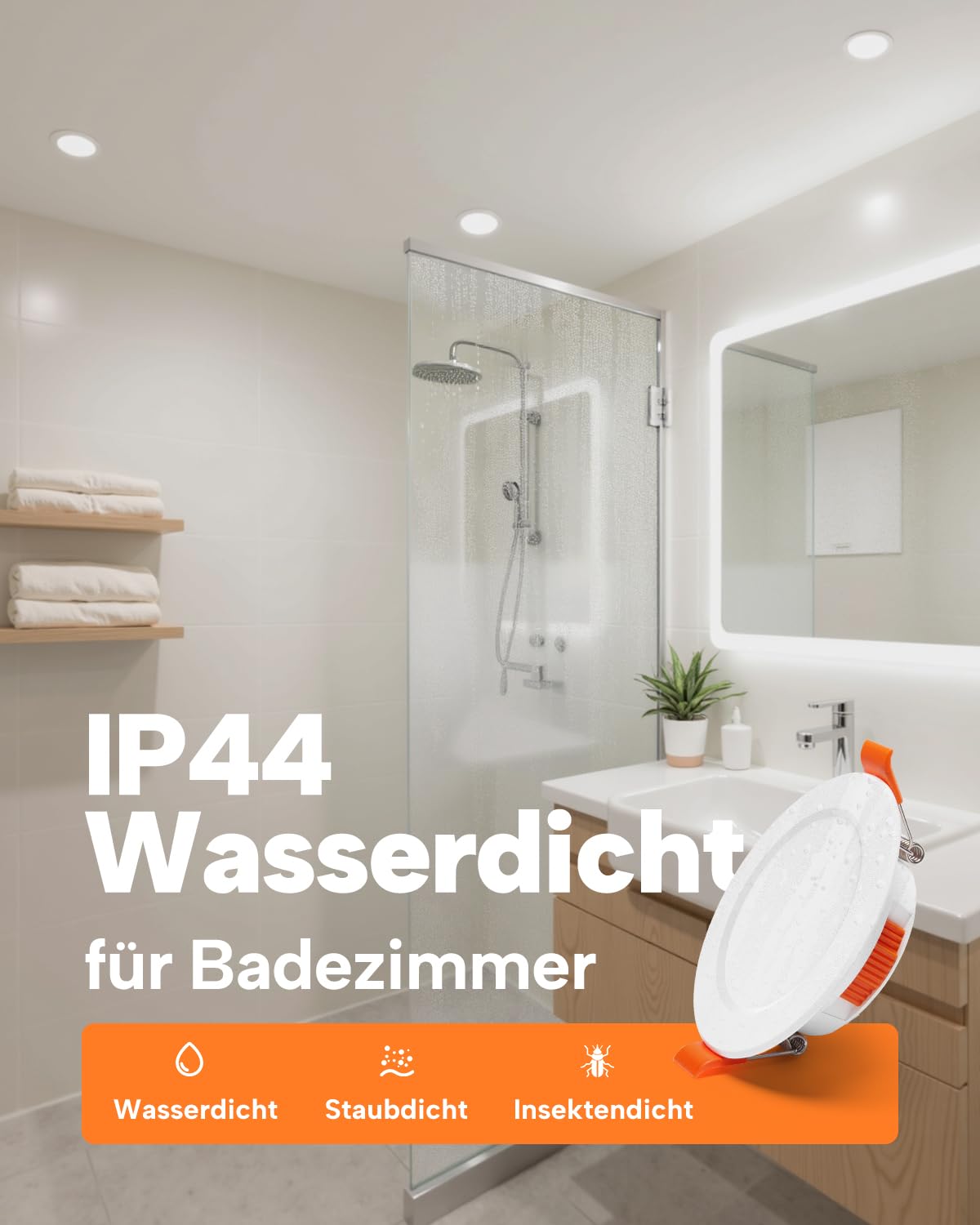 Tomosu 20er 5CCT Led Einbaustrahler 230v 68mm, 5W Led Spots 230v 550LM, IP44 Einbauleuchten Decke 68-80mm Lochmaß, Einbauspots Warmweiß Neutralweiß Kaltweiß Decken Spots für Badezimmer Küche