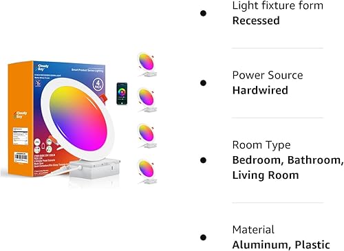 Miniatura 8 de CLOUDY BAY Paquete de 4 Luces empotrables LED inteligentes WiFi de 8 pulgadas, iluminación empotrada RGBCW de 20 W que cambia de color, compatible