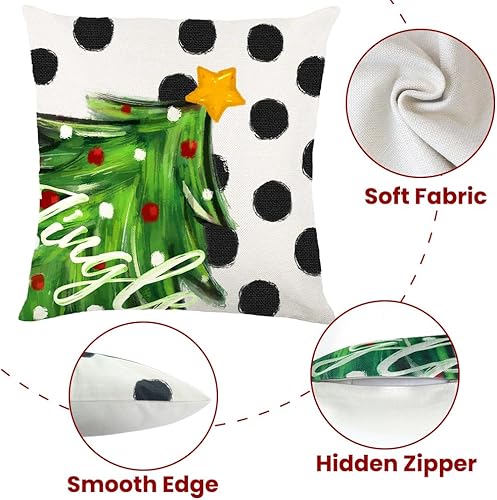 Miniatura 3 de DIYDEC 4 fundas de almohada de Navidad de 18 x 18 pulgadas, fundas de almohada de invierno con lunares de Navidad, bola de árbol de Navidad, diseño