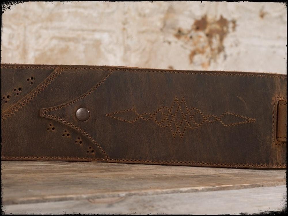 Anthology Gear Walk the Line Vintage Full Grain Leather Guitar Strap - For Electric, Acoustic, and Bass Guitars Whiskey Brown Color