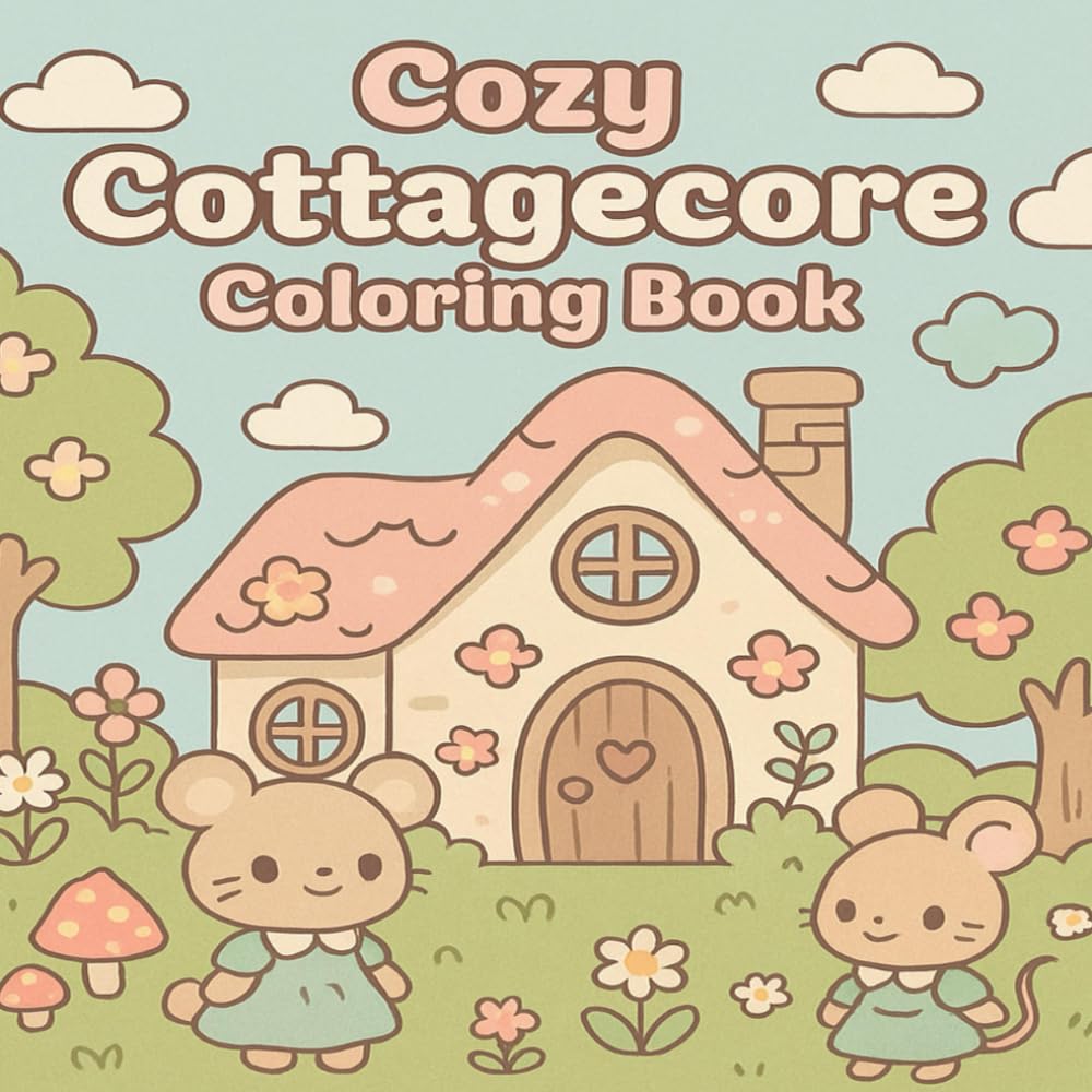 Kawaii Cottagecore Coloring Book for Adults & Teens: Cozy Cute Scenes with Mushrooms, Tea, and Frogs for Relaxation and Fun