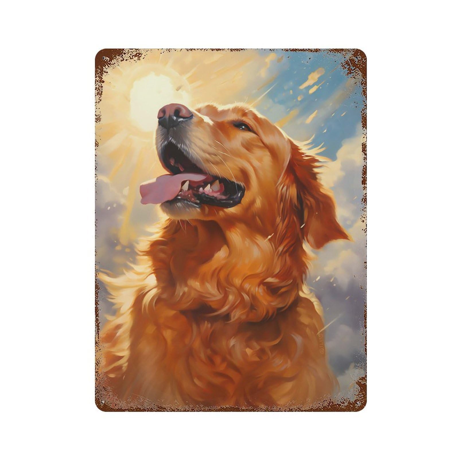 Garage Style Happy Golden Retriever Distressed Metal Wall Sign 15.7"x11.8", Vintage Wall Decor for Bar And Workshop