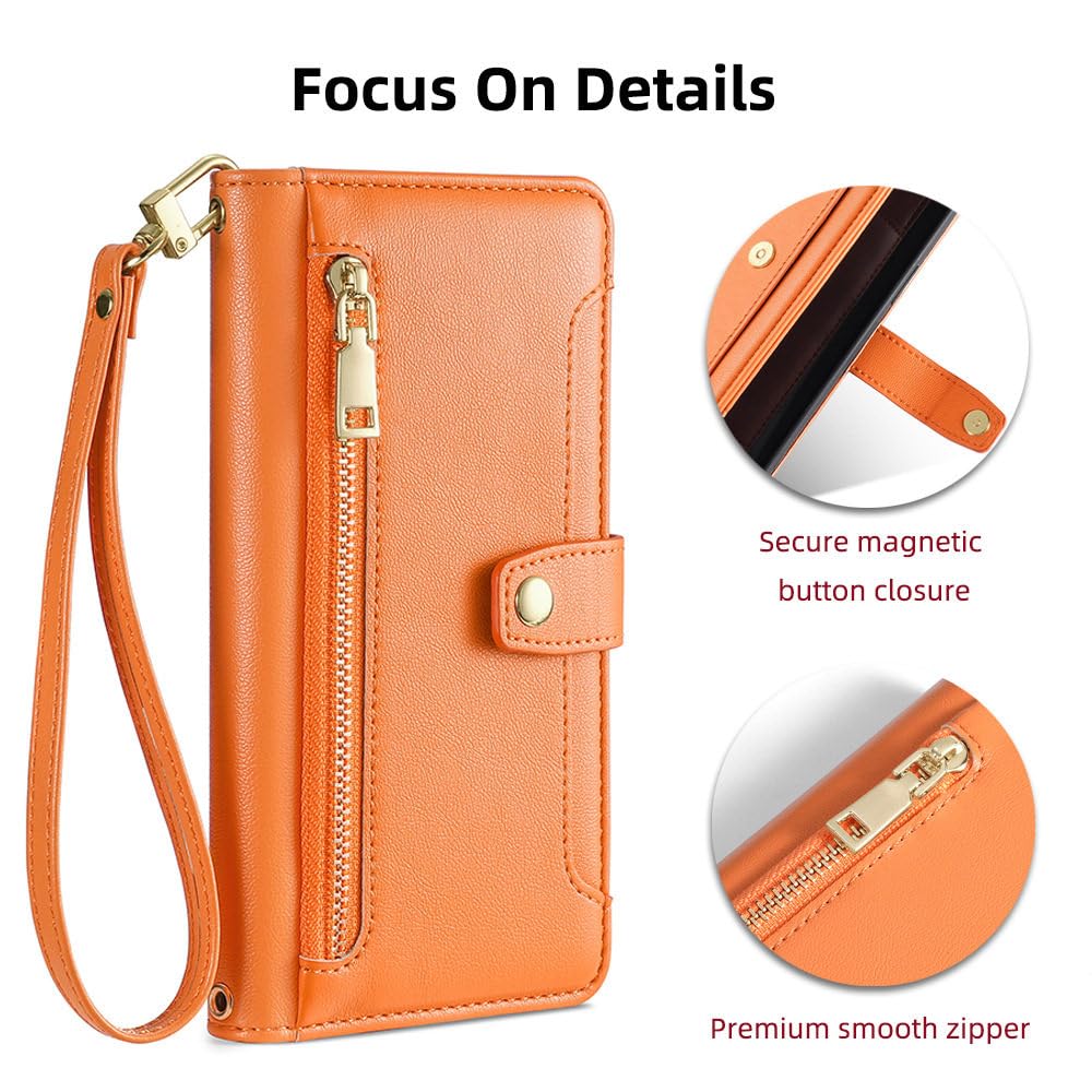 Funda con Tapa Tipo Billetera con Cremallera Cruzada para Samsung Galaxy S23 S22 Plus S21 S20 FE Note 20 Ultra A54 A53 A34 A14 A22 5G, Naranja, para Galaxy A33 5G