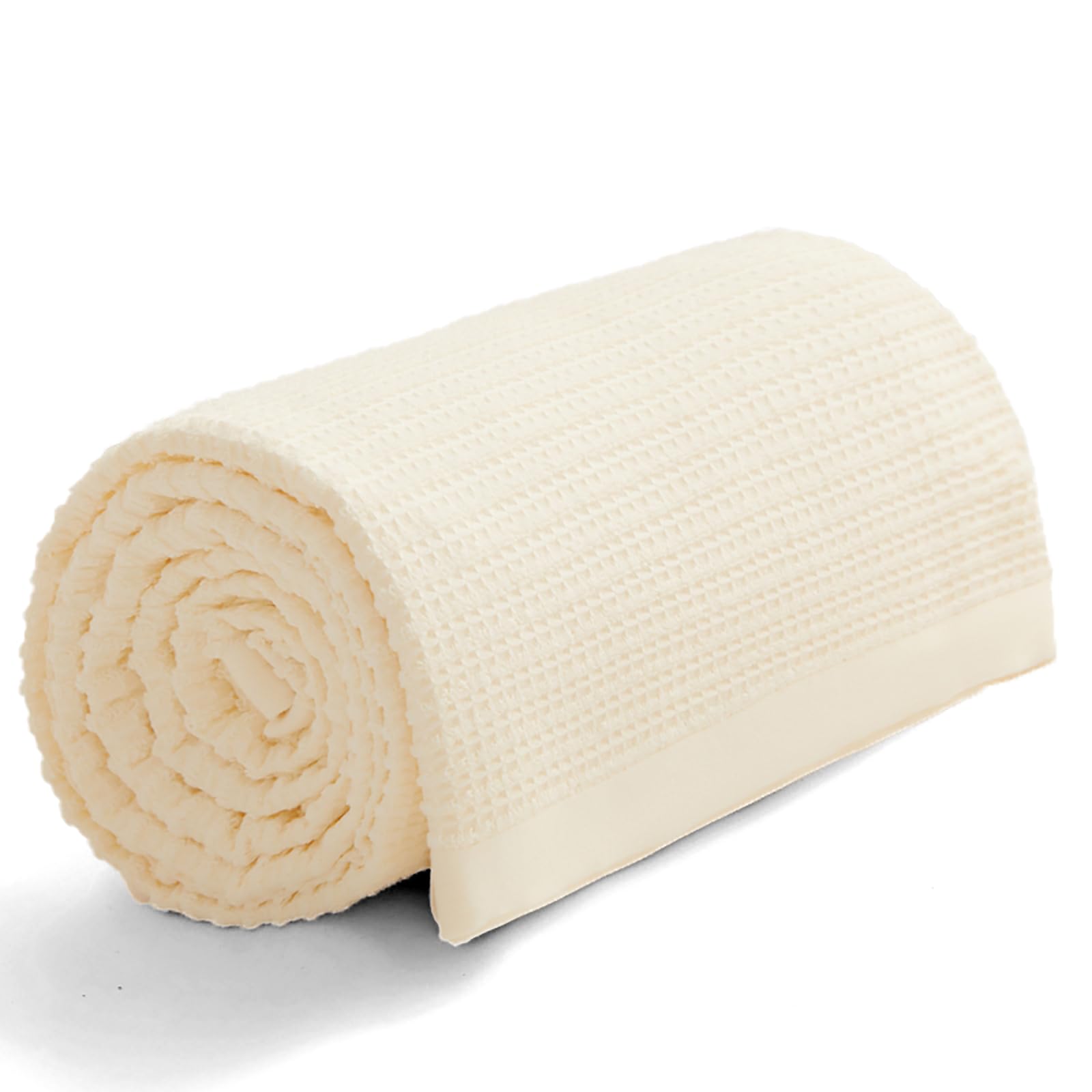 Manta Ligera De Punto Gofre 100 % Algodón Para Todas Las Estaciones, Tamaño Matrimonial/queen, Color Marrón Liso, Marfil, Cálida, Acogedora, Suave Al Tacto, Lavable A Máquina, Manta Para Cama O Sofá