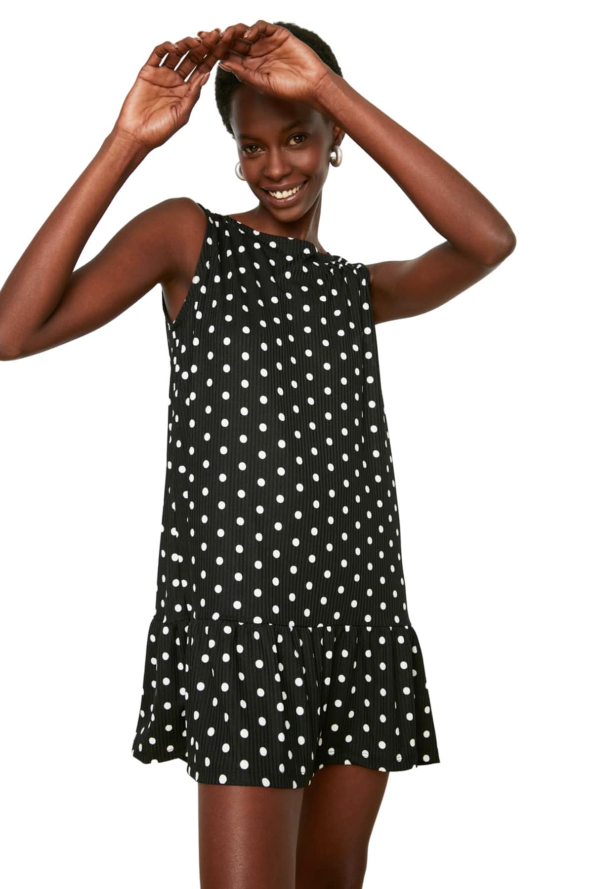 Trendyol Women Mini Ruffled Skirt Relaxed fit Knitted Dress Black