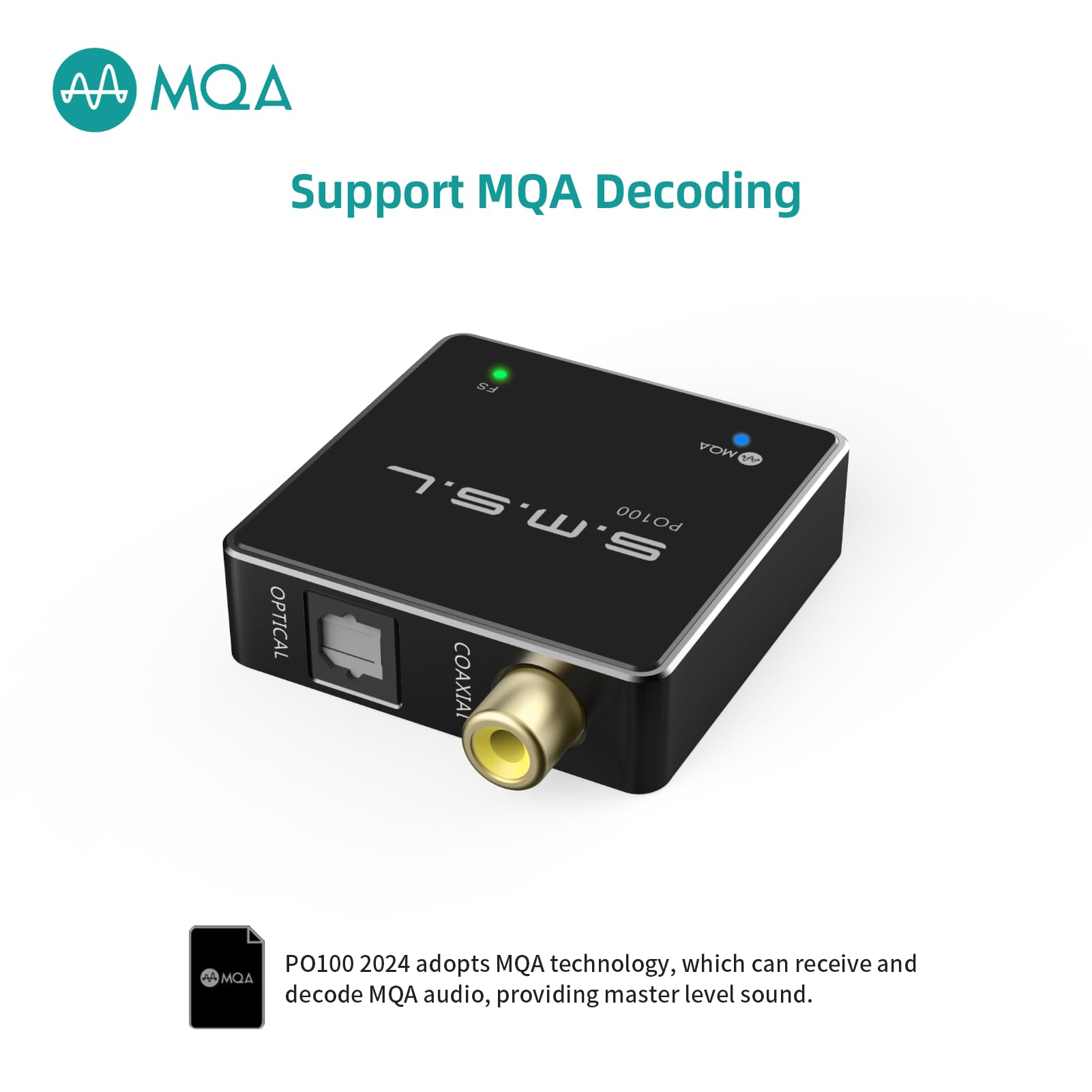 SMSL PO100 2024 XU316 Digital-zu-Analog-Audio-Wandler, MQA-Entschlüsselung USB zu Toslink Coaxial/Optischer Audio-Adapter, Mini USB-zu-Coaxial-Kabel-Adapter für Handy/PC/Player/Streamer (Schwarz)
