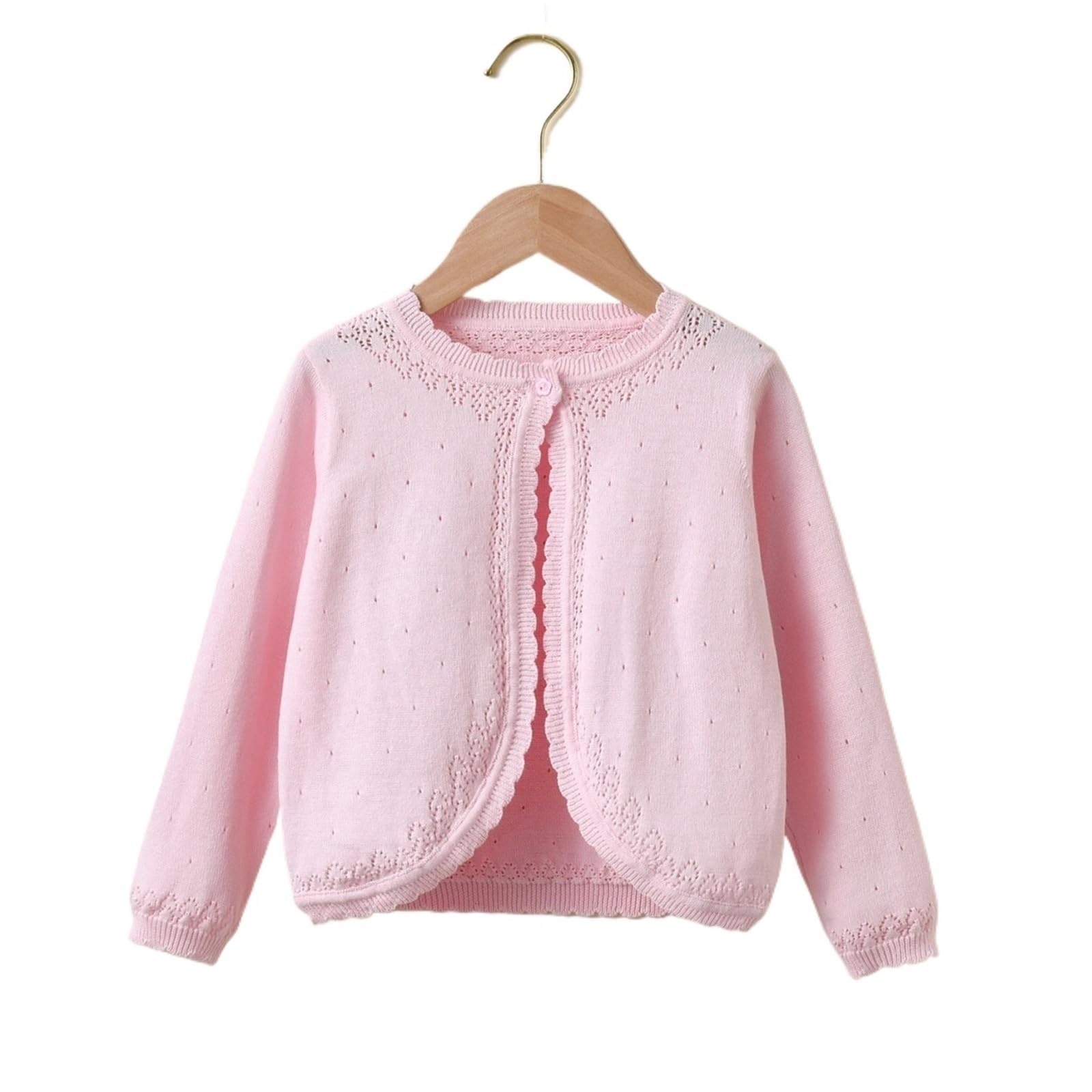 Cárdigan de algodón for niños, suéter con Hebilla for niña, diseño Calado, cárdigan for Todas Las Estaciones for protección Solar(Pink,5T)