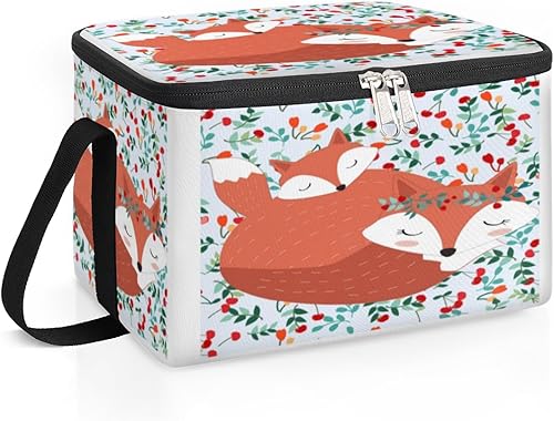 Miniatura 2 de Bolsa de almuerzo aislada con temática de zorro para mujer, reutilizable, bolsa de comida cuadrada para adultos y hombres, lonchera para trabajo,
