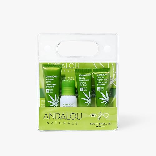 Andalou Naturals, On The Go Essentials - The CannaCell Routine - Bolsa reutilizable para viajes, aprobada por la TSA (4 piezas)