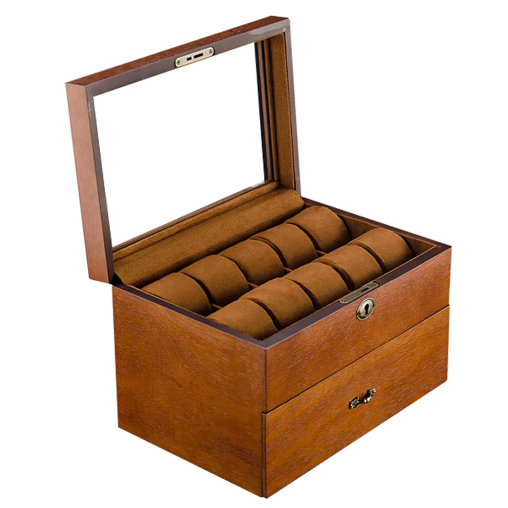 XBTGS Scatola per orologi a 2 livelli, con 20 scomparti, per gioielli, vetrina, organizer con serratura in metallo con cassetto,