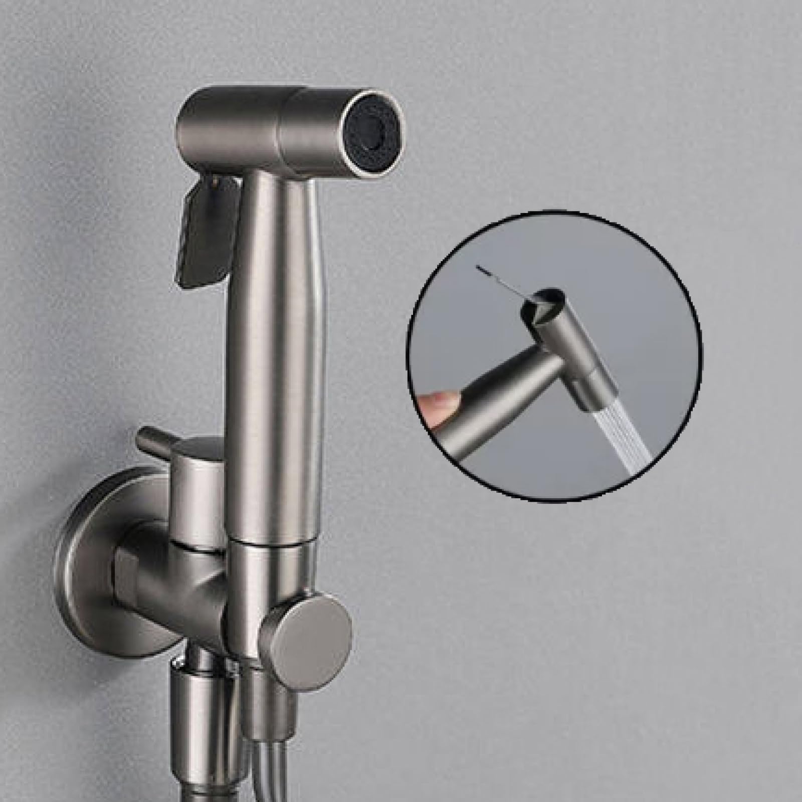 Set di pistola a spruzzo per bidet doccia, montaggio a parete, in acciaio inox, solo acqua fredda, include valvola angolare e tubi flessibili per bagno, facile installazione