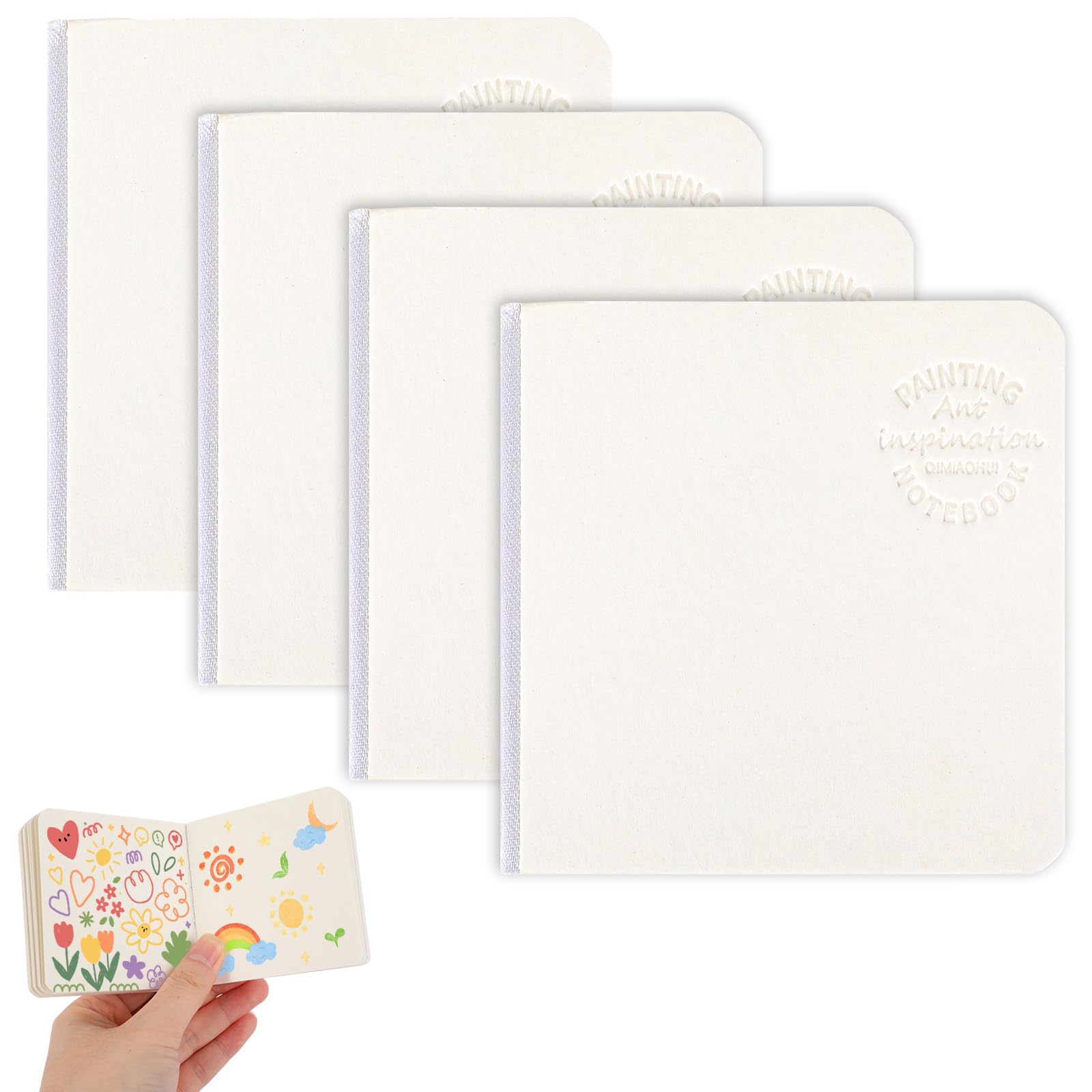 4pcs Mini Watercolor Sketchbook, 3.17in/8.06cm Small Square Watercolour Sketch Pad Thick Paper Art Workbook, Portable Painting Notebook Journal for Travel & Outdoor Art Sketching
