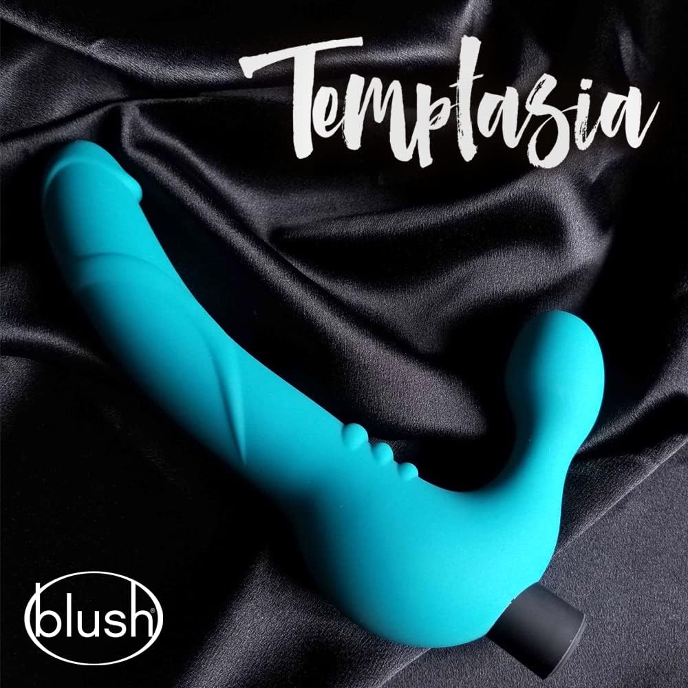 Blush Temptasia Luna 9" Silicone Curved Vibrating Dildo, Strapless Double Ended Cock, Rechargeable, Waterproof, Intense Deep Down Anal & Vaginal Pleasure Adult Sex Toys for Women & Couples - (Teal)