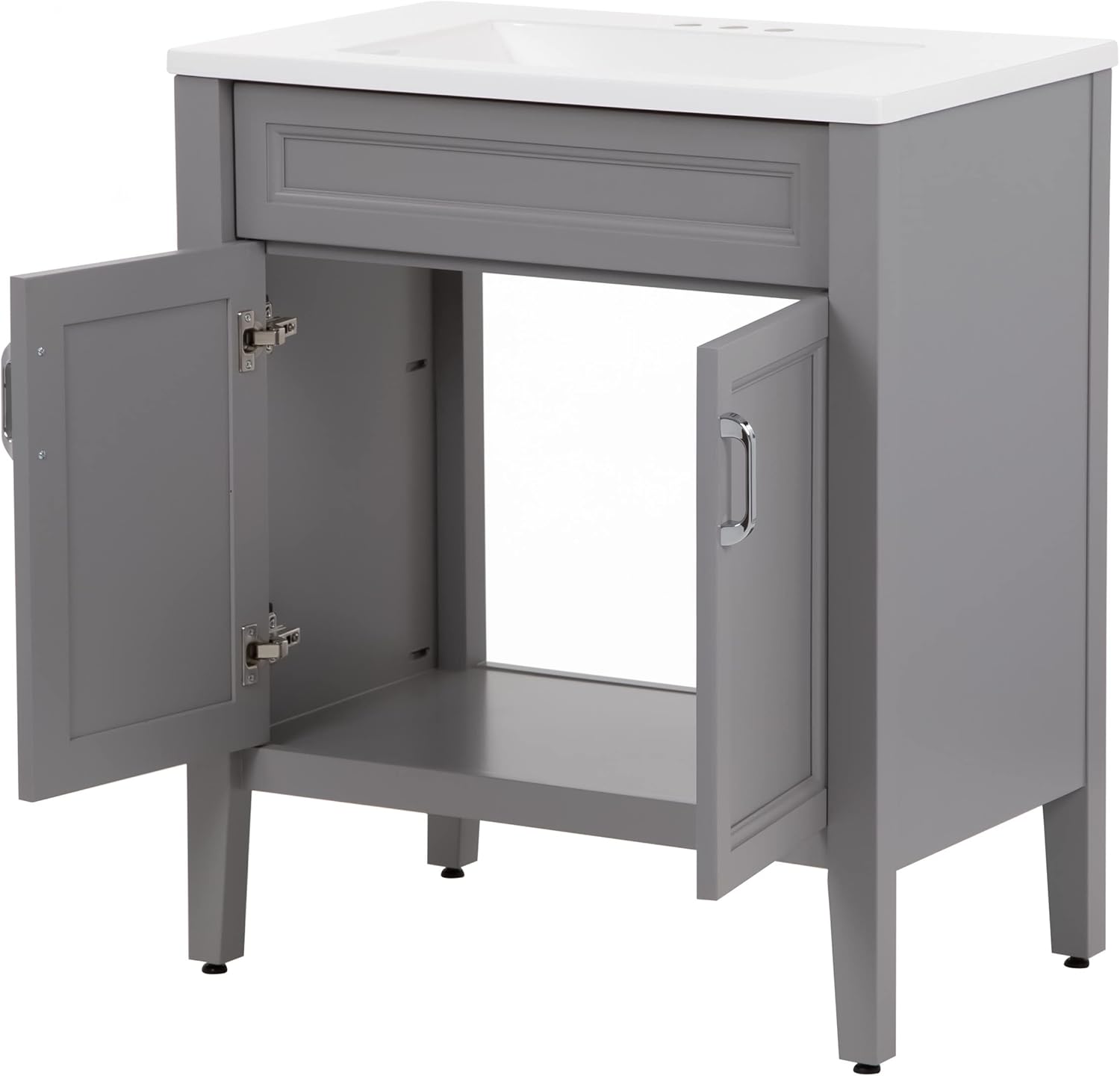 Spring Mill Cabinets Vadin 30 Inch Bathroom Vanity with White Single Sink Top, 2-Door Cabinet, 30.5" W x 18.75" D x 35.43" H, Sterling Gray