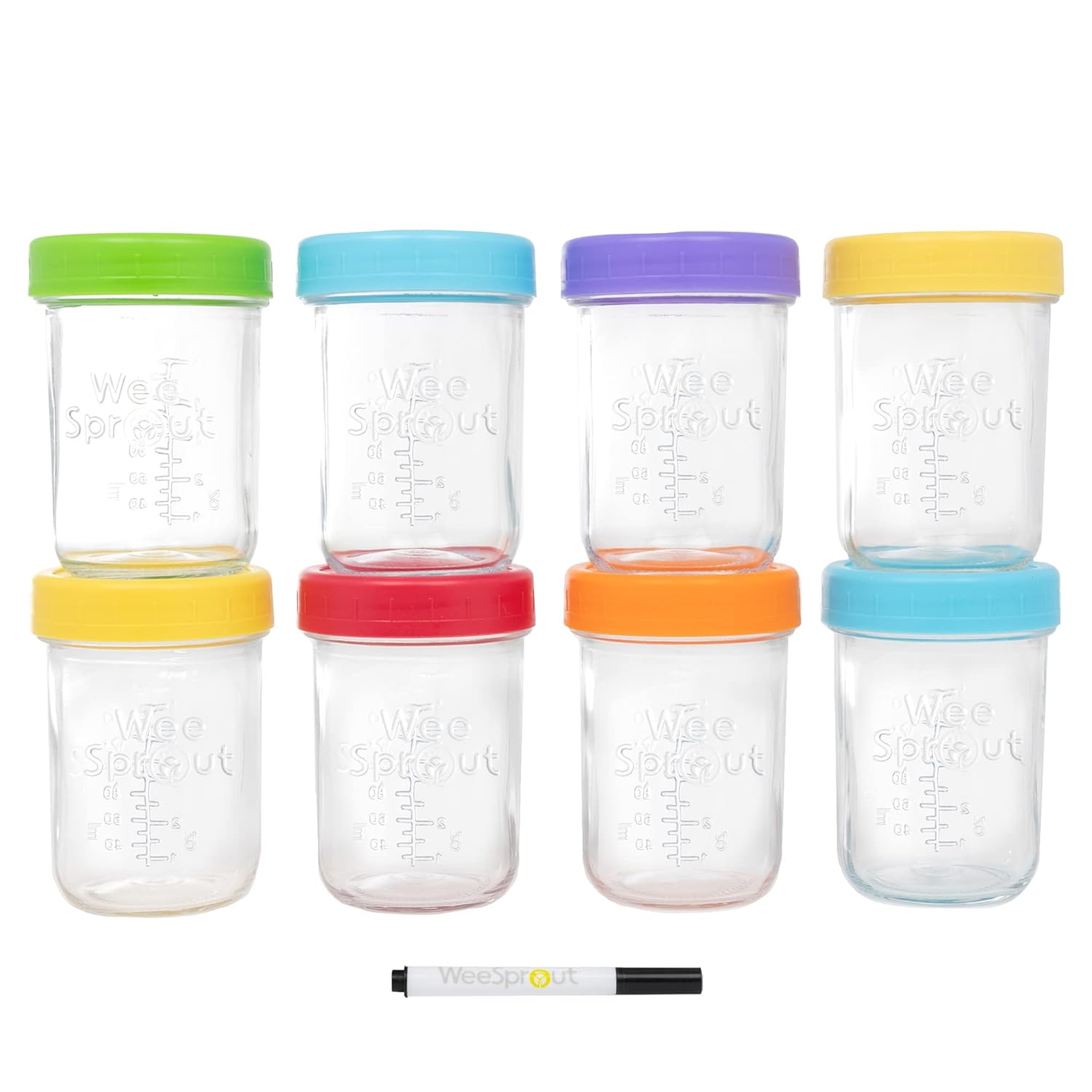WeeSprout Glass Baby Food Storage Jars 12 Set, 8 oz Baby