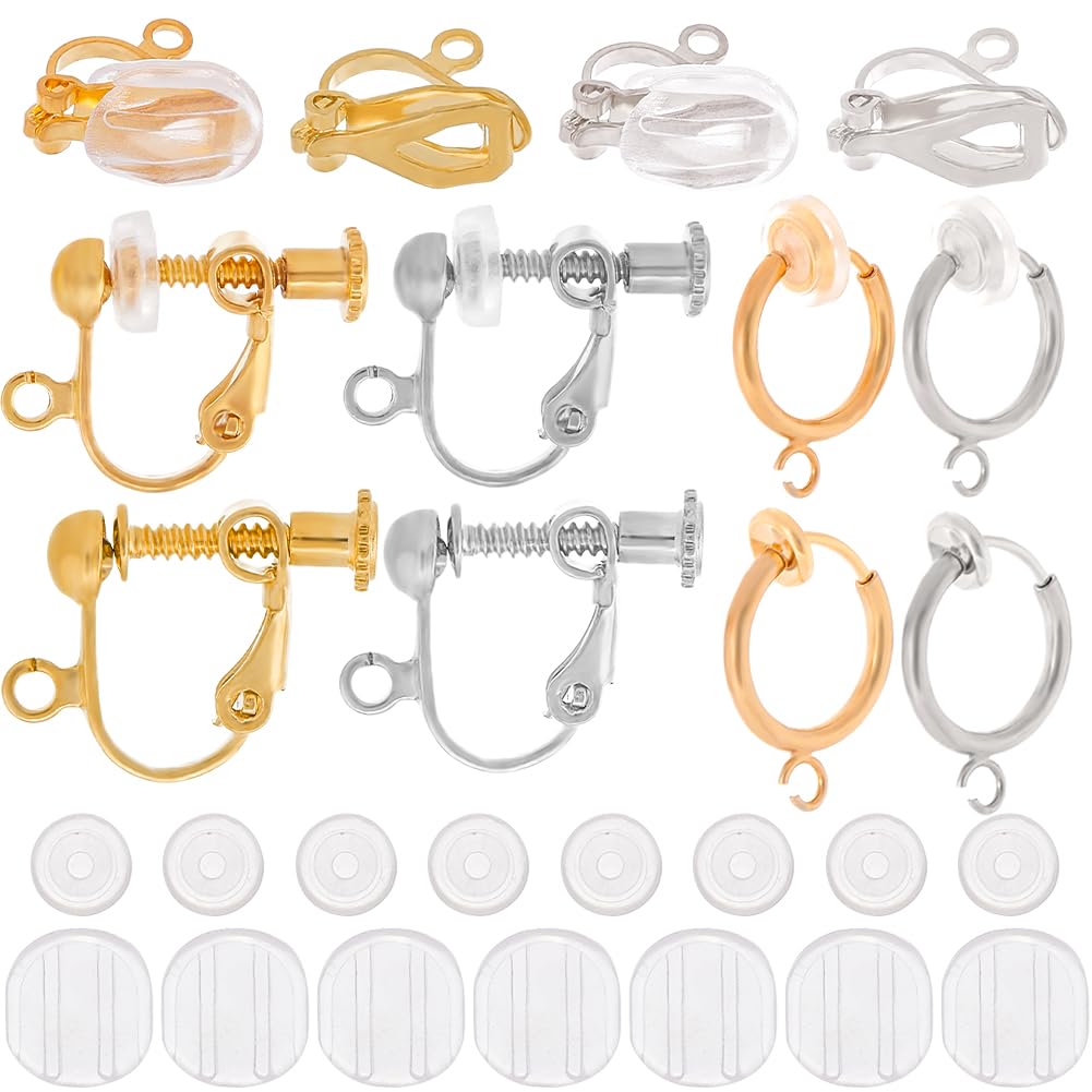 SUNNYCLUE 1 Box 48 Pieces Earring Converter Clip On Earring Accessories Large Silicone Earring Pads 24 Pieces Earring Cushions 24 Pieces Hypoallergenic Clip On Earring Converter Components for Not