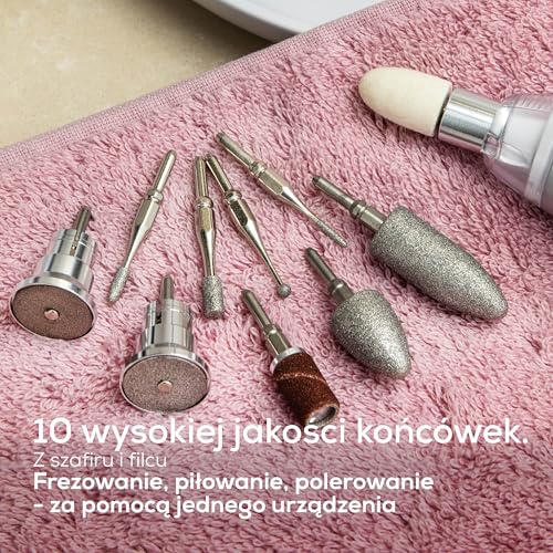 Beurer MP 62 Zestaw do manicure/pedicure, elektryczny pilnik do paznokci z 10 wysokiej jakości nasadkami, lampka LED, obcinacz do paznokci z płynną regulacją prędkości, z torbą do przechowywania