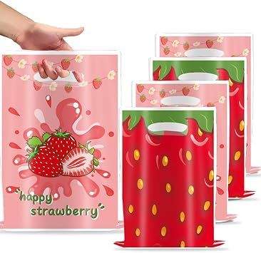 L7HWDP 30Pcs Strawberry Party Favors Bag Red Pink Strawberry Goody Candy Treat Gifts Bags Berry Sweet Gift Bags for Strawberry Theme Party Birthday Wedding