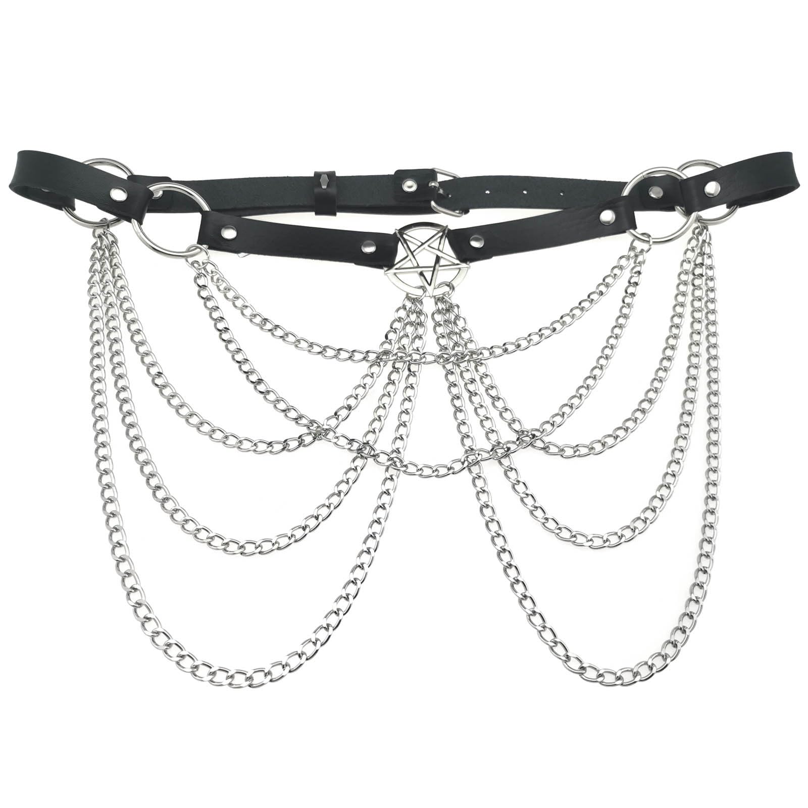 FM FM42 Multicolor PU Simulated Leather Pentacle Star O Ring Chain Tassel Adjustable Leather Belt