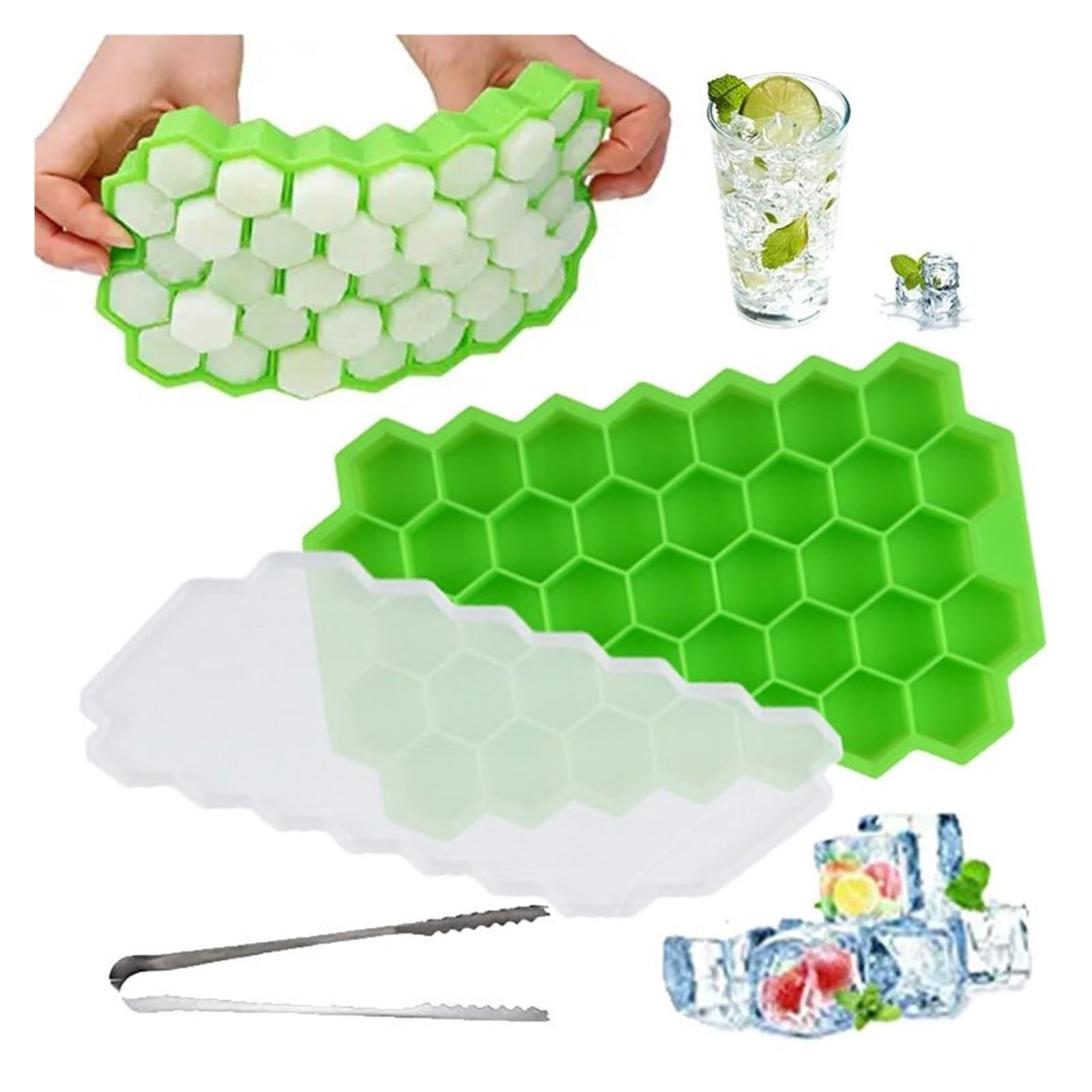 Vassoio per cubetti di Ghiaccio 37 cavità a Nido d'Ape Creatore Creativo Vassoi riutilizzabili Stampo in Silicone Stampo per Ghiaccio Senza BPA con coperchi Rimovibili (Color : LightblueWithCover)