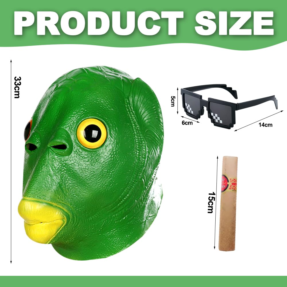 WFKKMEQ Halloween Green Fish Mask, Green Fish Animal Latex Full Head Realistic Masks, Costume Party Cosplay Props, Carnival - Image 2