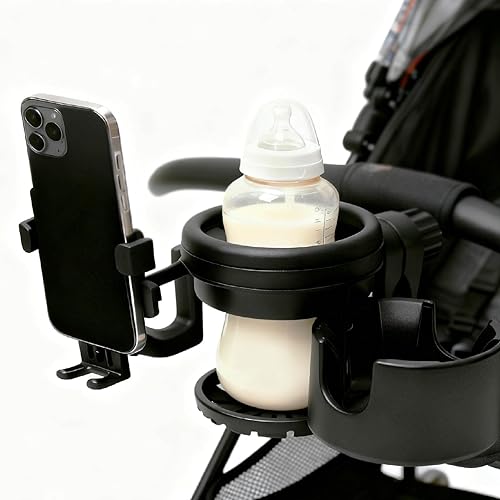 Soporte universal 3 en 1 para teléfono con soporte ajustable para teléfono, doble portavasos para silla de ruedas, se adapta a la mayoría de Donna,
