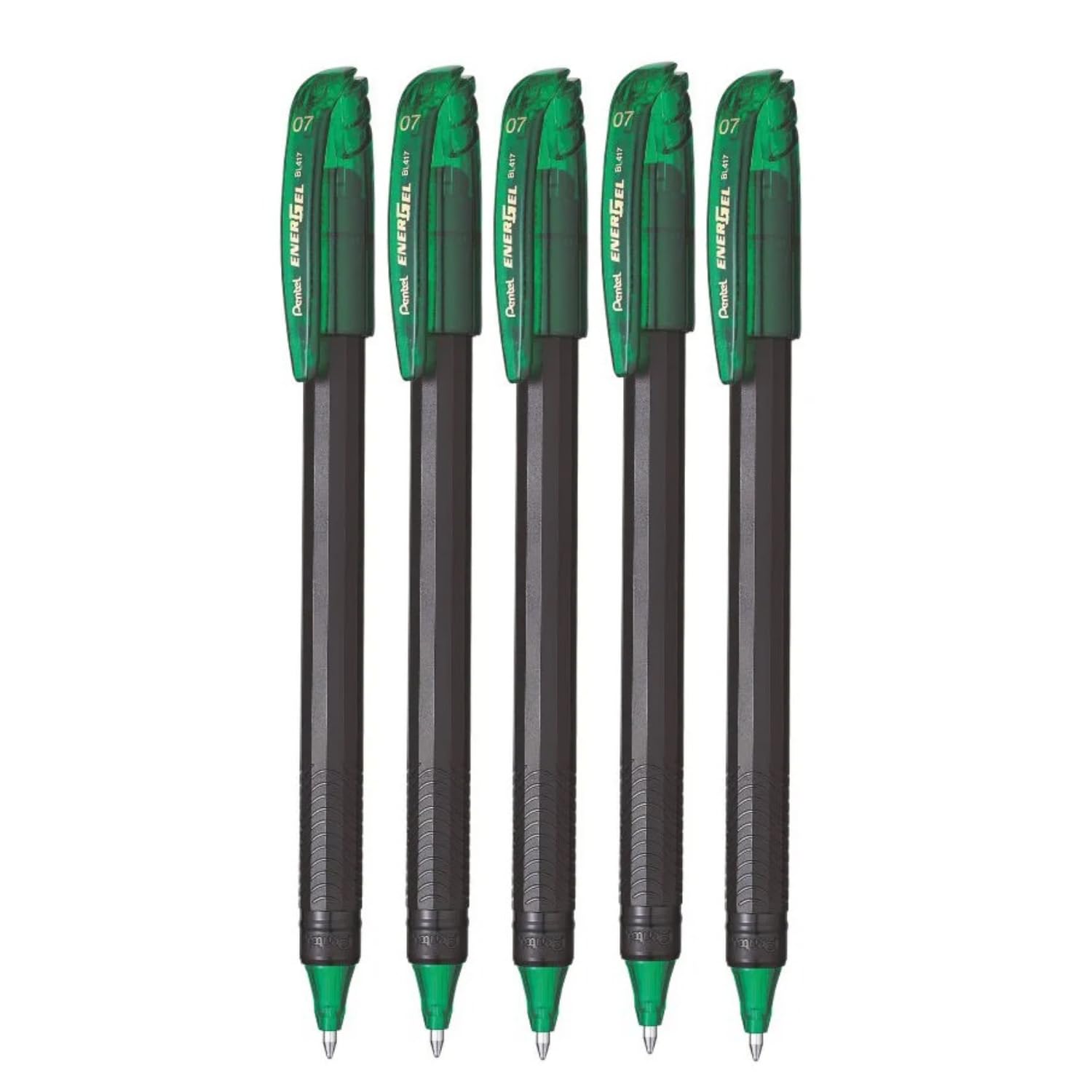 EnerGel 0.7mm Roller Gel Pen | Quick Dry Ink For Smudge-Free Writing | Lightweight Gel Pen For Smooth Writing Experience | Green Ink, Pack of 5 Pens (BL417)