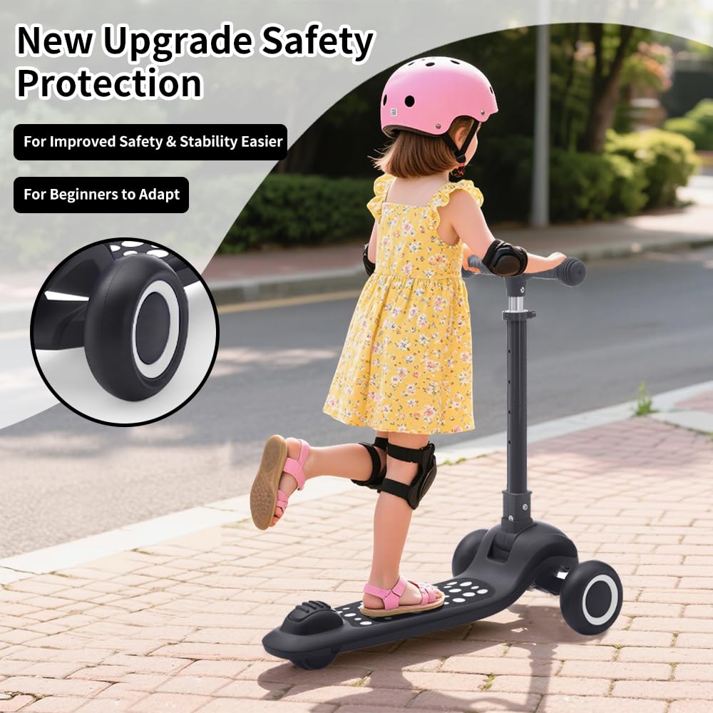 Kids Scooter Ages 3-10, One-click Folding with 4 Height Adjustable Handlebar and Rear Brake,Light Up Wide Deck Scooter for Boys & Girls - Image 4