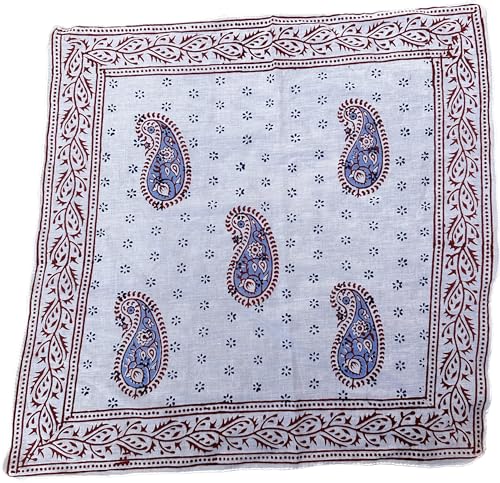 Bandana Scarf Handmade Hand Block Print Gamayun Bandana in Cream, Pumpkin and Steel - Handmade Organic Cotton Bandana Stylish Hand Block Print Bandana Neck Scarf for Men and Women2