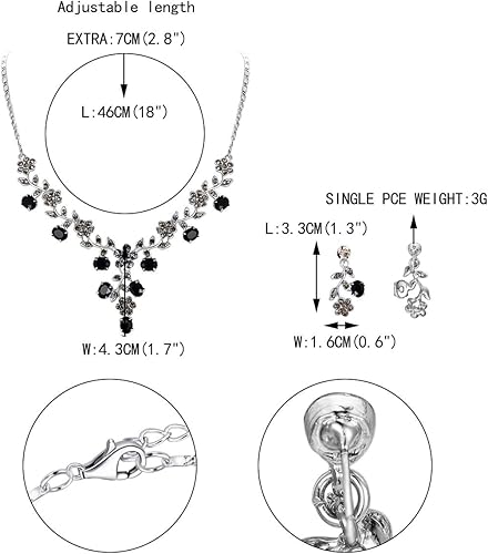 Miniatura 5 de EVER FAITH - Juego de collar y aretes con diseño de hojas y flores, de cristal austriaco