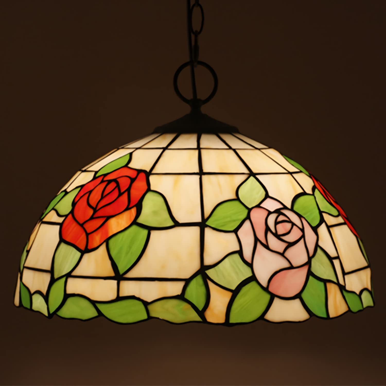 YNIYUJKL 16 Inch Tiffany-Style Chandeliers,Vintage Stained Glass Pendant Light, European Style Adjustable E27 Ceiling Light For Living Room Bedroom Dining Room,H