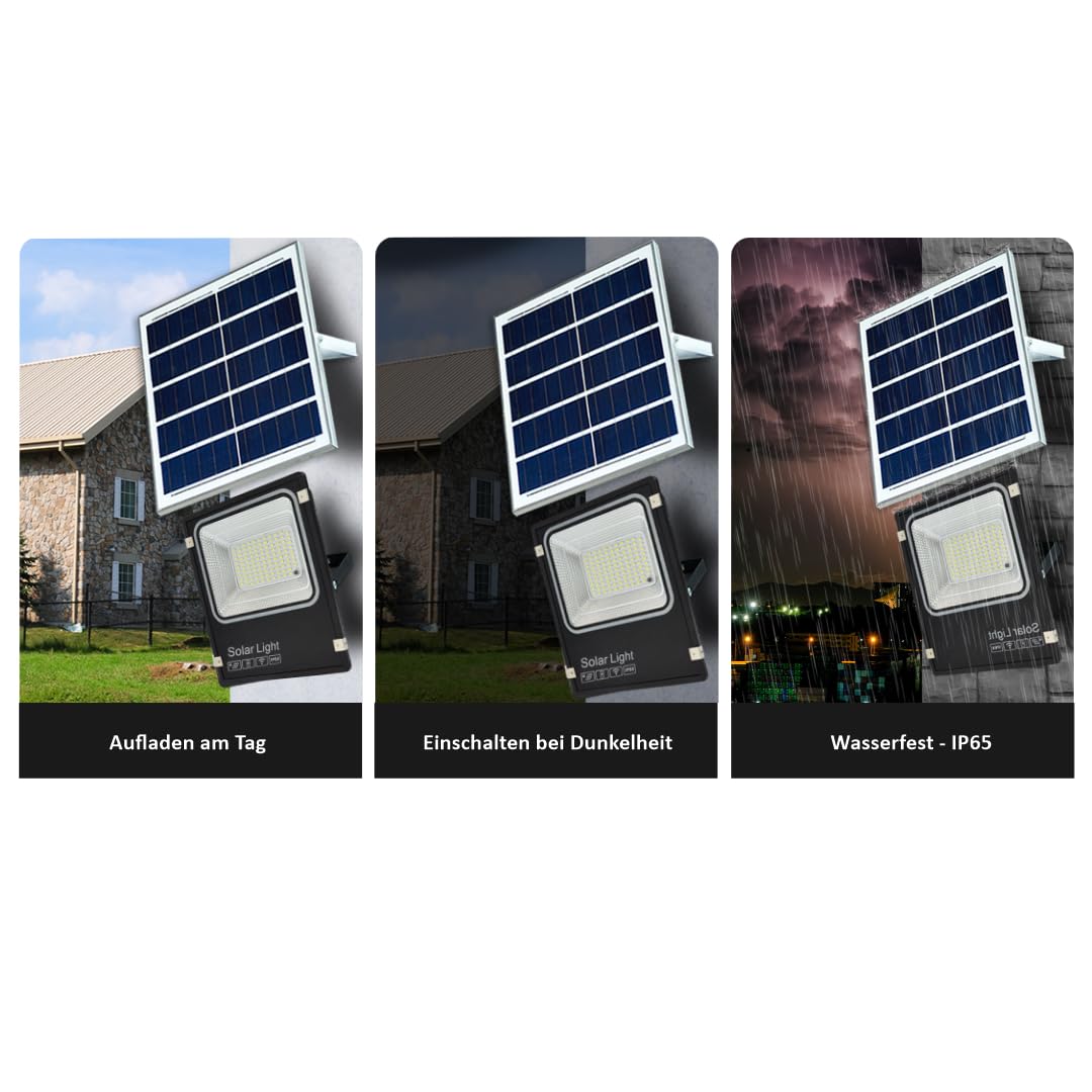LUXULA LED Fluter Flutlichtstrahler mit Solarpanel Akku Fernbedienung Dämmerungssensor - 6W PV 700lm 6500K Kaltweiß Tageslicht - Außenleuchte Wandleuchte IP66 wasserdicht wetterfest (4 Stück)