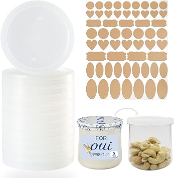 Yogurt Jar Lids Compatible with Oui, with Labels, Clear Plastic, 12 Pack