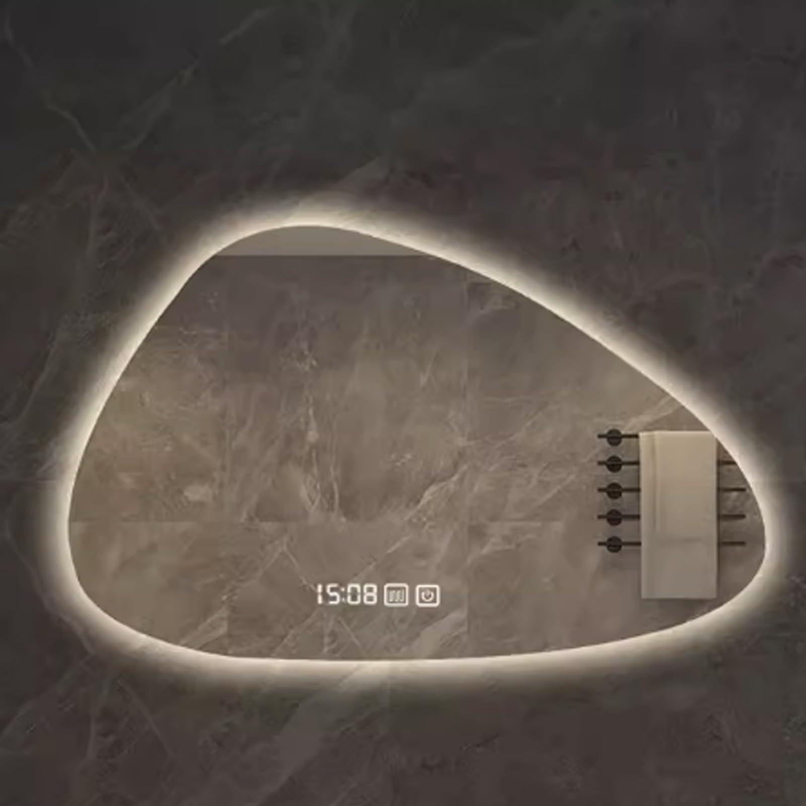 LED Bathroom Mirror with Defogger, Wall-Mounted Vanity Mirror, Multifunctional Dimmable Light, Three-Color Options, Time & Temperature Display - 40x60 cm