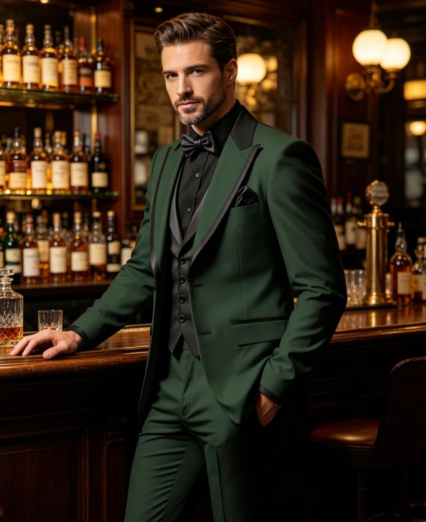 Mens Tuxedo Suit Set Slim Fit 3 Piece Tuxedo for Men Wedding Prom Suits Formal Fashion