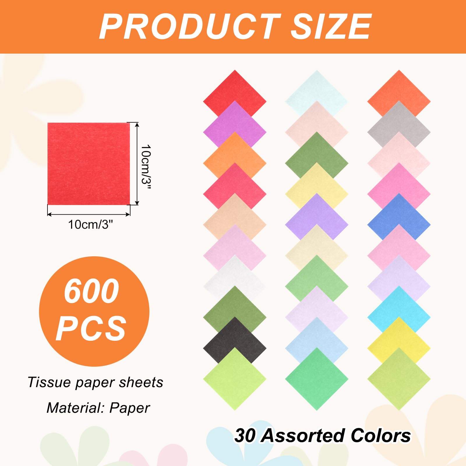 MECCANIXITY 2400Pcs Colored Tissue Paper Squares, 3x3 Inch 30 Assorted Colors Bleeding Crepe Art Paper for Crafts, Collage Supplies